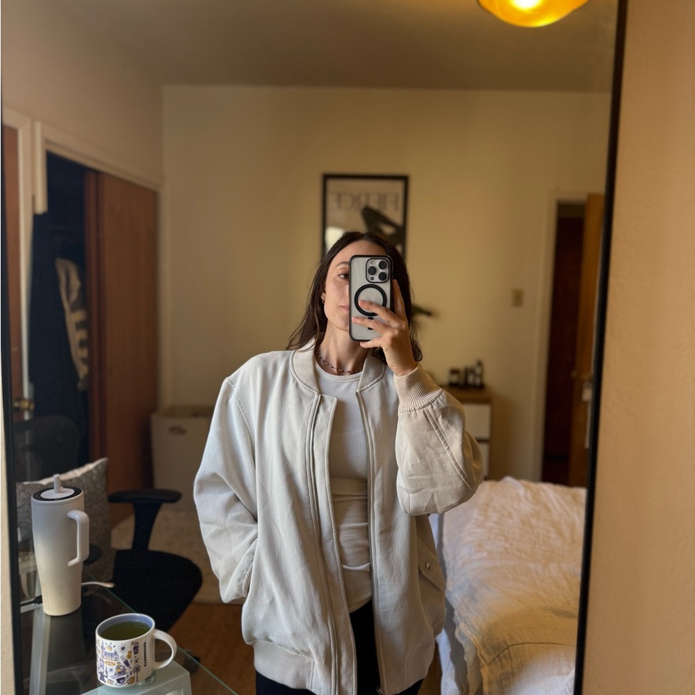 Wilfred Cream Bomber Jacket Relaxed Fit Lightweight